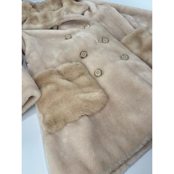 Vintage Borgana Faux Fur Coat Womens M L Tan Teddy Bear Mob Wife 50s - Picture 6 of 13